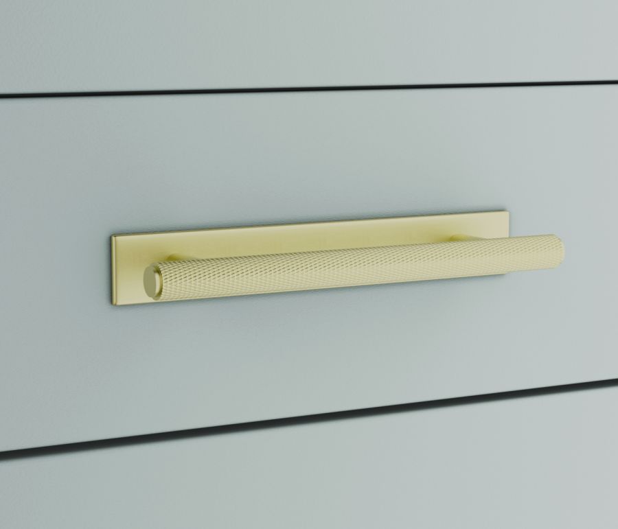 Knurled Satin Brass Handle With Back Plate Kitchen Handles